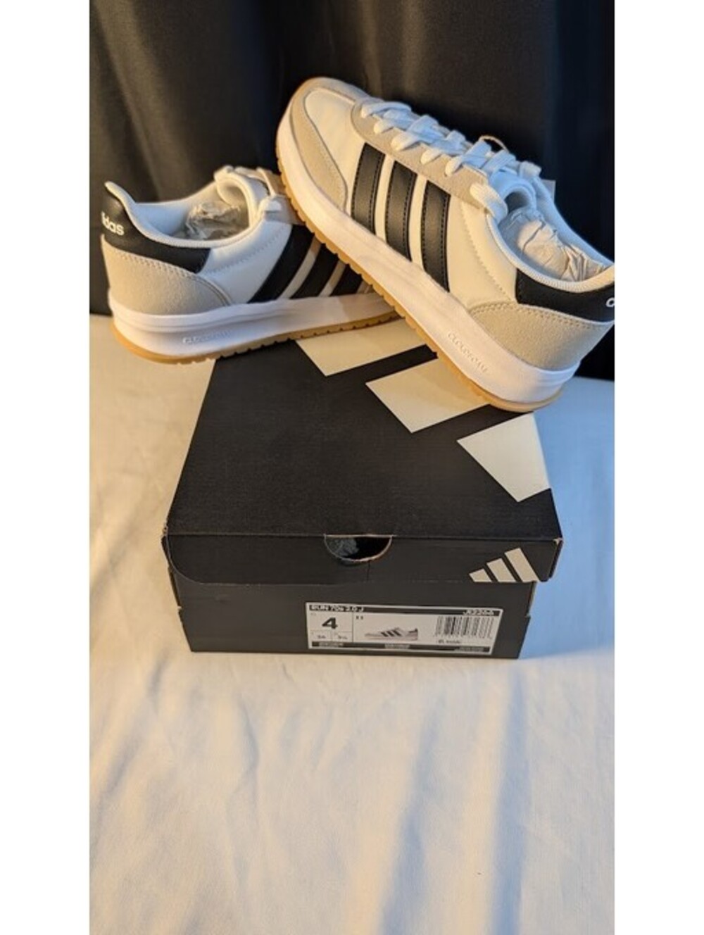 Adidas Run 70s 2.0 J White Black Youth Kids Size 3 Sneakers JI2266 NWB